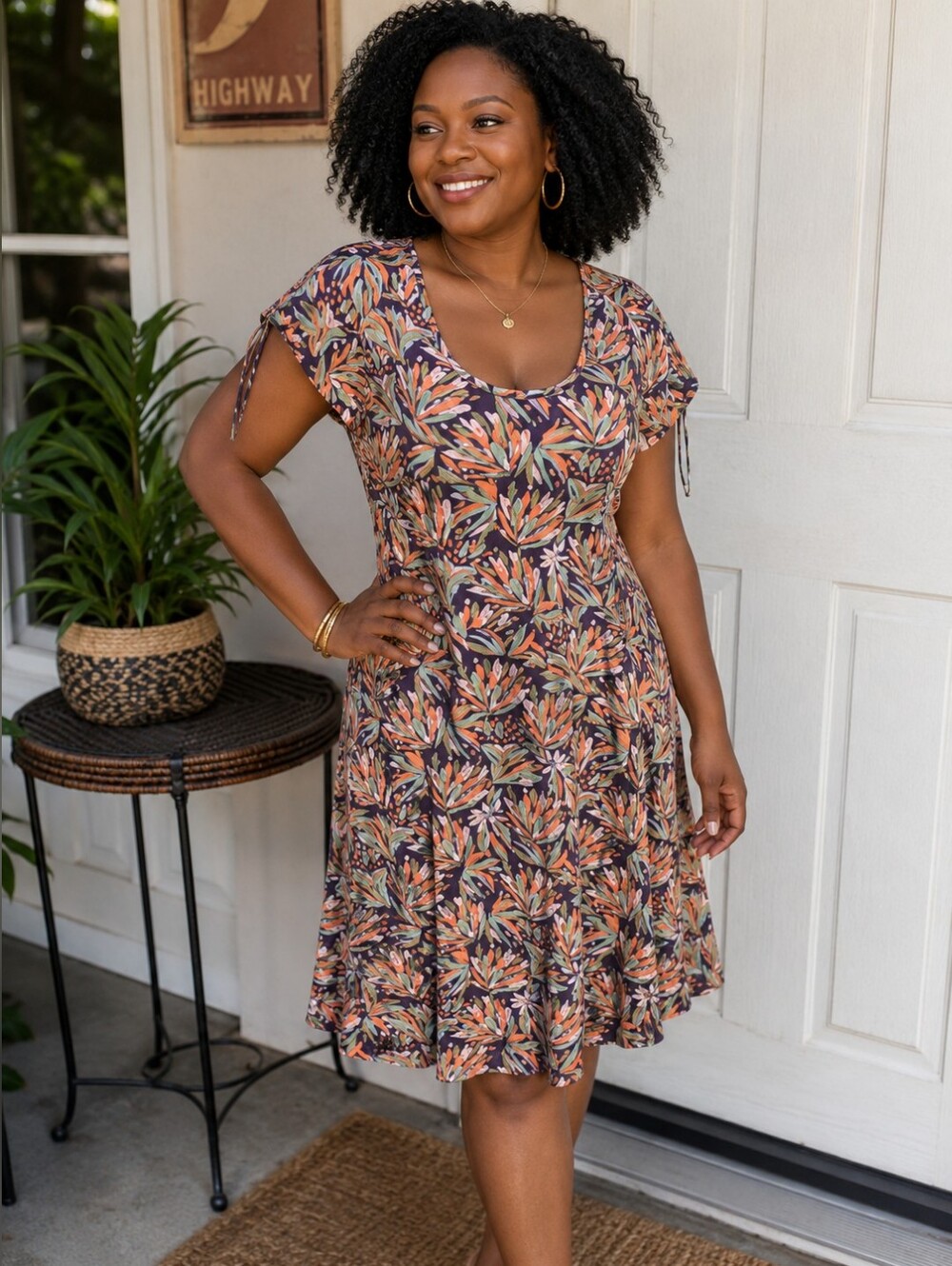 Pact Fit and Flare Mini Crossback Dress Womens XXL Purple Floral Organic Cutout